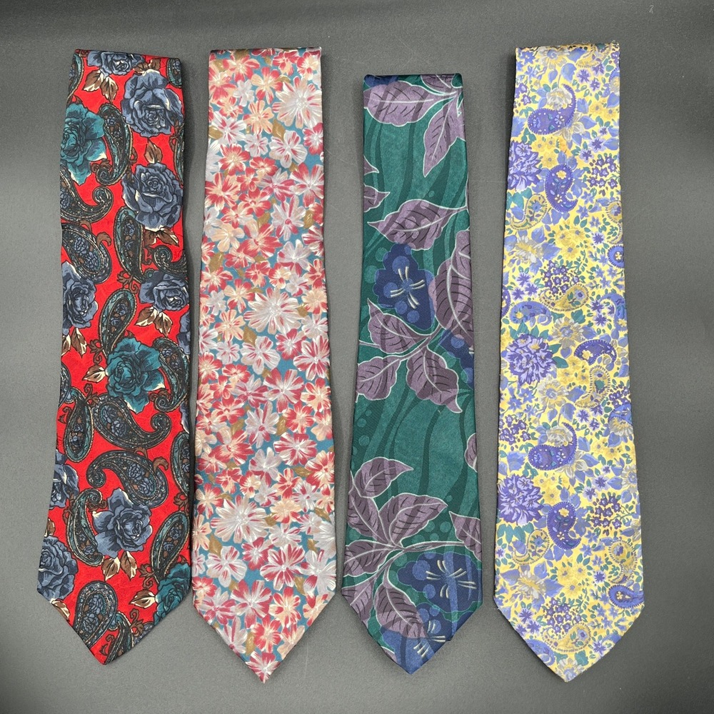 Set of 4 Floral Mens Neck Ties String‎ Beans Andhurts Embassy Square Linea Moda